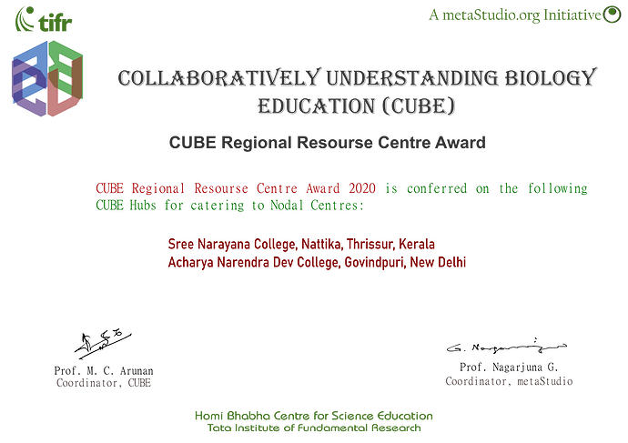 Regional Resource Centre Award 2020 Sree Narayana College, Thrissur, Kerala Acharya Narendra Dev College, New Delhi